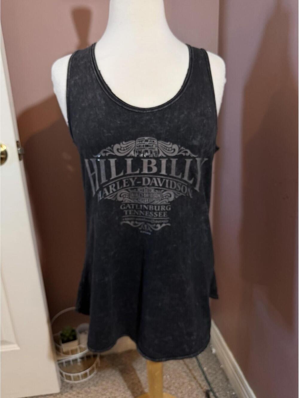 Harley Davidson Hillbilly Gatlinburg Tennessee Tank Top Womens Large Black Shirt